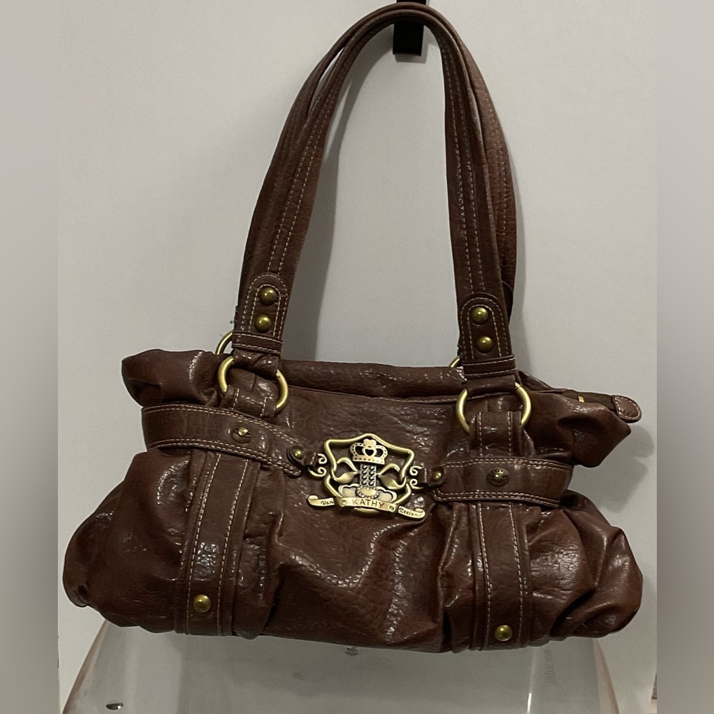 Kathy Van Zeeland Chocolate Shoulder Bag with Brass Details